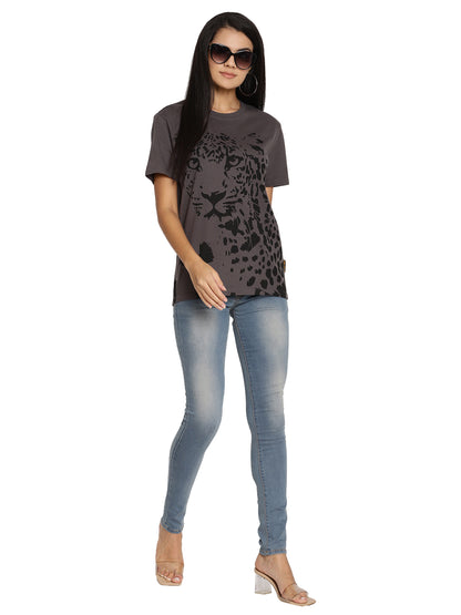 Wolfpack Women Dark Grey Printed T-Shirt Wolfpack