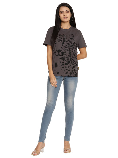 Wolfpack Women Dark Grey Printed T-Shirt Wolfpack