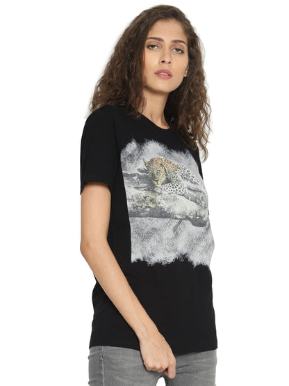 Wolfpack Women Black Printed T-Shirt Wolfpack