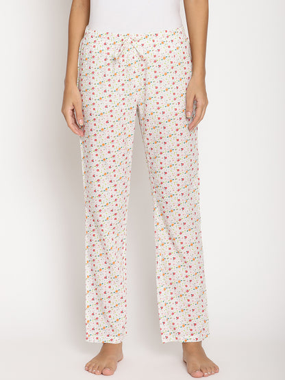 Wolfpack Women White with Flower Night Pant Wolfpack