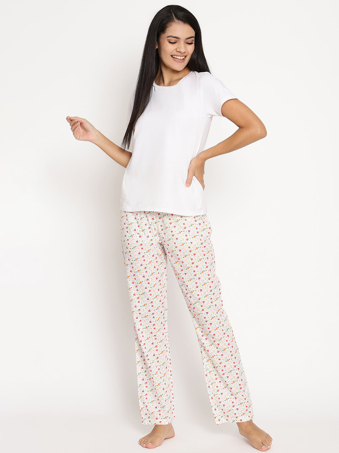 Wolfpack Women White with Flower Night Pant Wolfpack