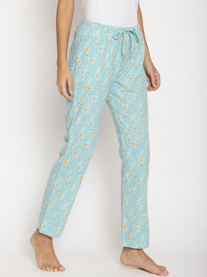 Wolfpack Women Light Green Floral Printed Night Pant Wolfpack