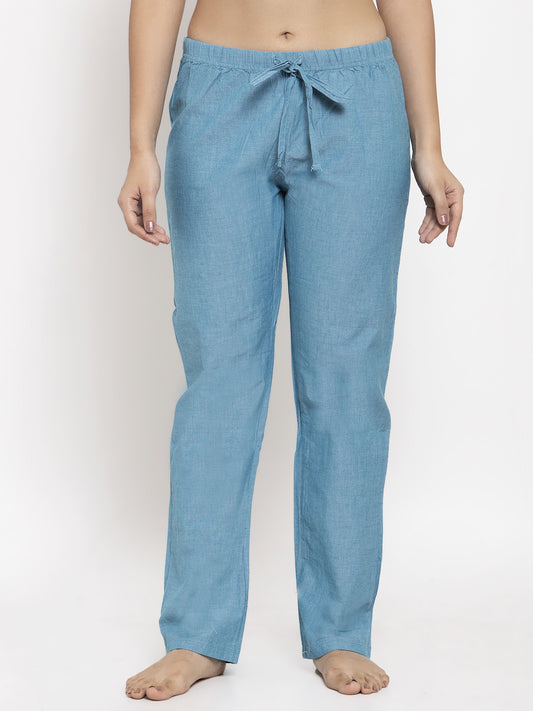 Wolfpack Women Blue Solid Night Pant Wolfpack