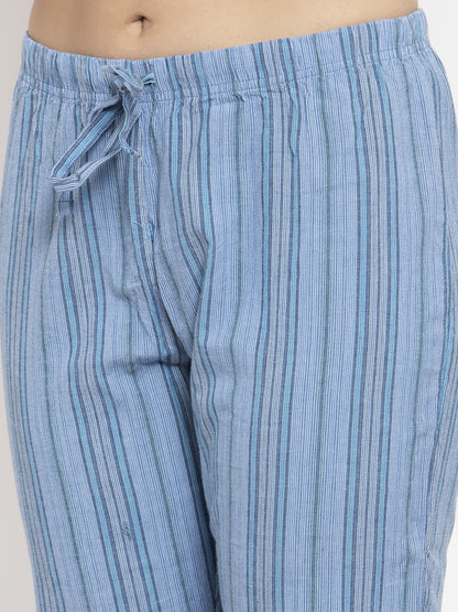 Wolfpack Women Light Blue Striped Night Pants Wolfpack