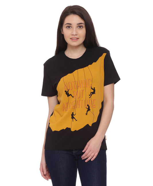 Wolfpack Women Black and Yellow Printed T-Shirt Wolfpack