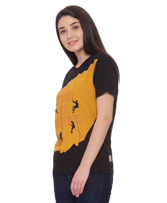 Wolfpack Women Black and Yellow Printed T-Shirt Wolfpack