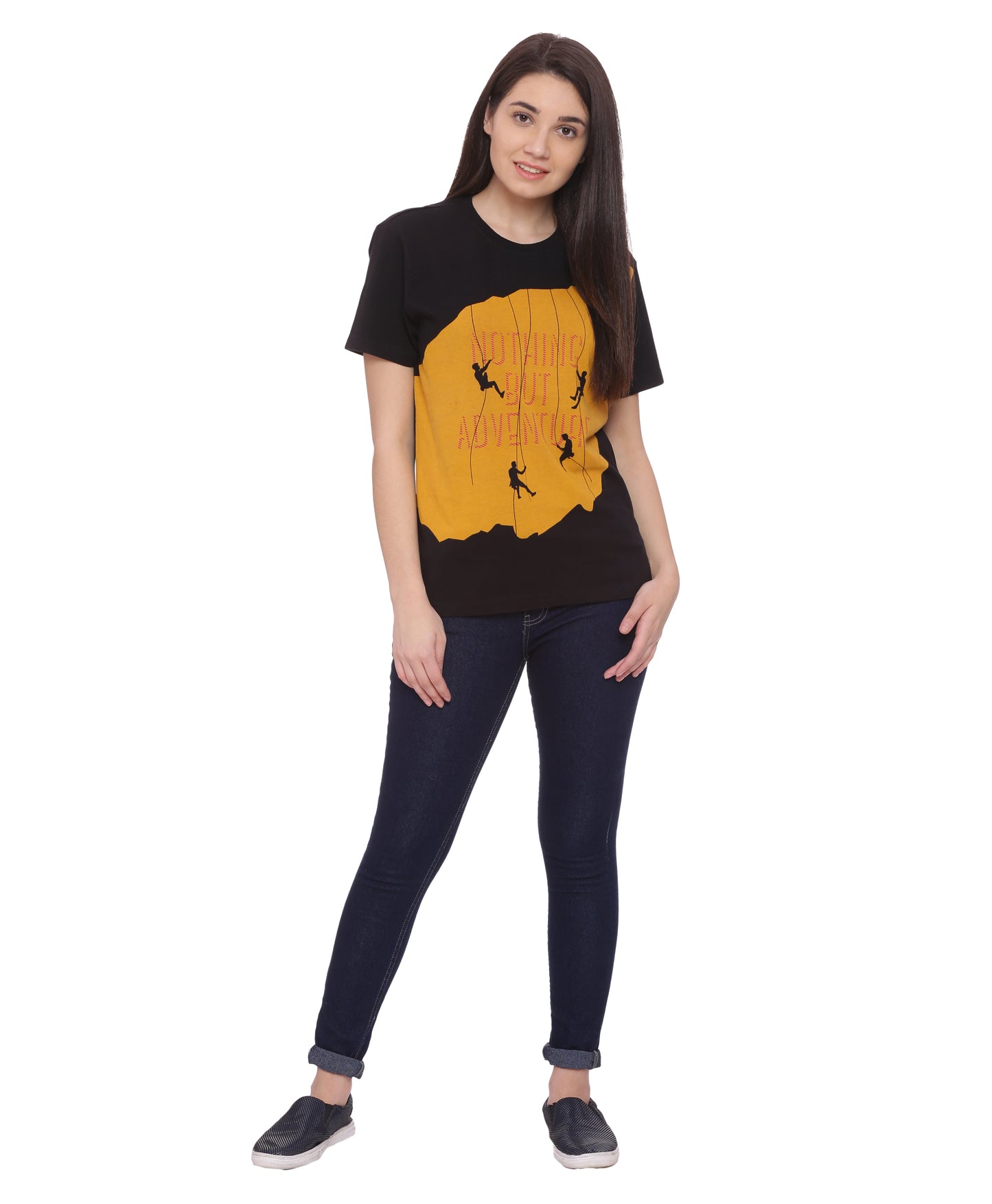 Wolfpack Women Black and Yellow Printed T-Shirt Wolfpack