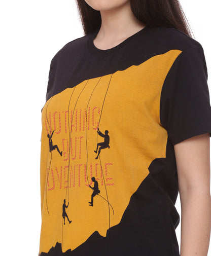 Wolfpack Women Black and Yellow Printed T-Shirt Wolfpack