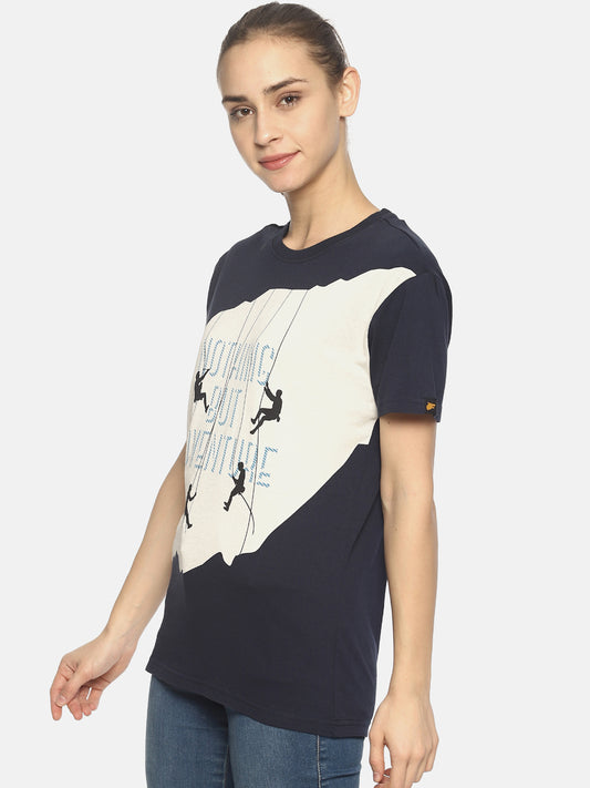 Wolfpack Women Marine Navy Printed T-Shirt Wolfpack