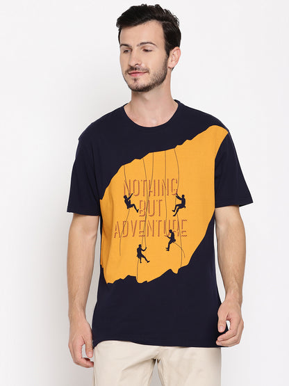 Nothing But Adventure Navy Blue with Yellow Printed Men T-Shirt Wolfpack