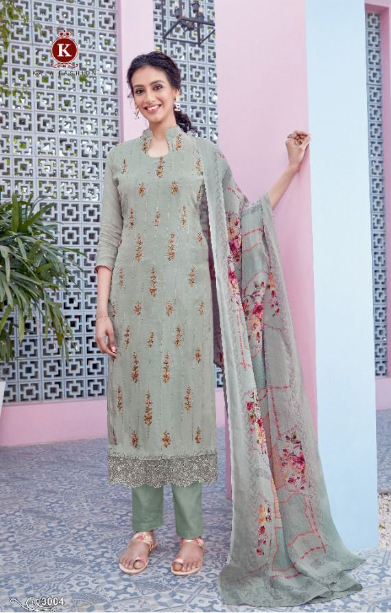 KALA ORGANZA COOL GREY PURE MASLIN UNSTITCHED SALWAR SUIT Diti