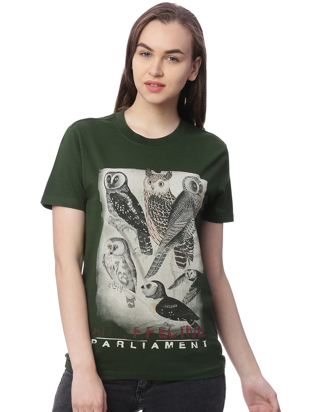 Wolfpack Women Army Green Printed T-Shirt Wolfpack