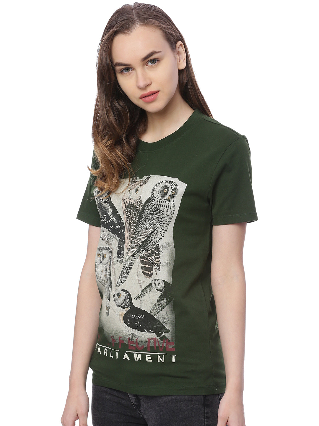 Wolfpack Women Army Green Printed T-Shirt Wolfpack