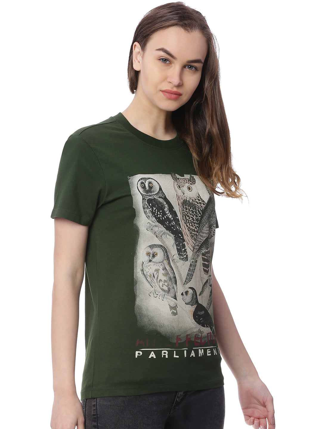 Wolfpack Women Army Green Printed T-Shirt Wolfpack