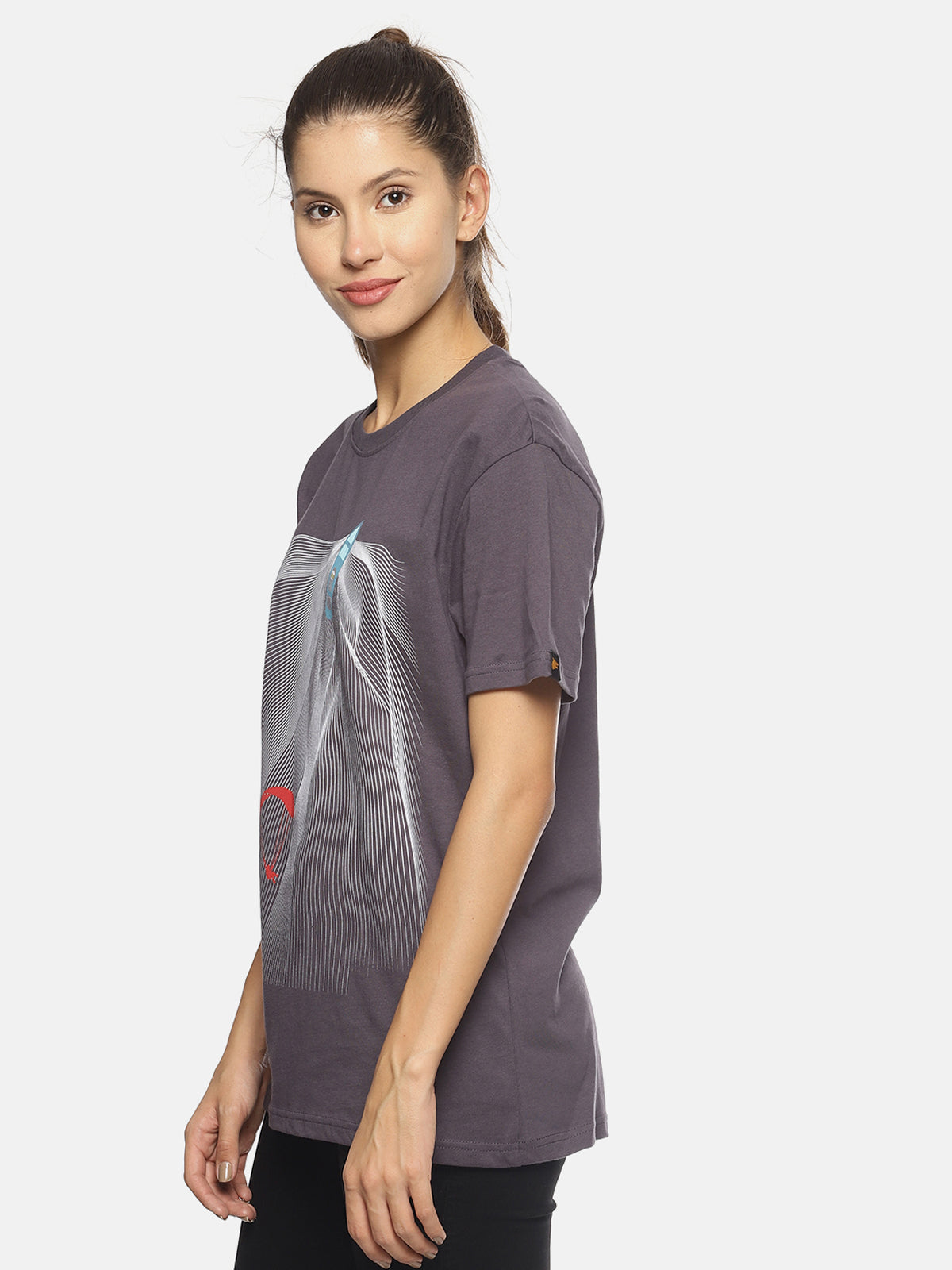 Wolfpack Women Dark Grey Parasailing Printed T-Shirt Wolfpack