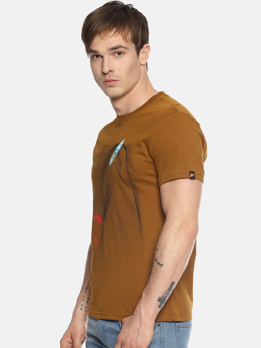 Wolfpack Men Brown Printed T-Shirt Wolfpack