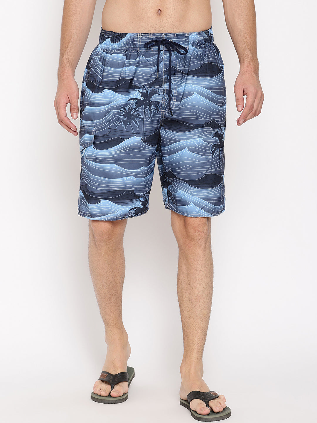 Wolfpack Men Blue Coconut Print Swim Shorts Wolfpack