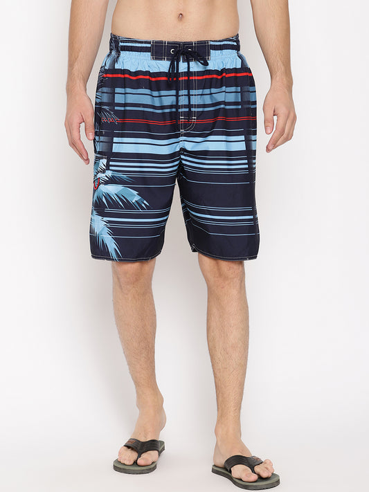 Wolfpack Men Blue and Red Striped Print Swim Shorts Wolfpack