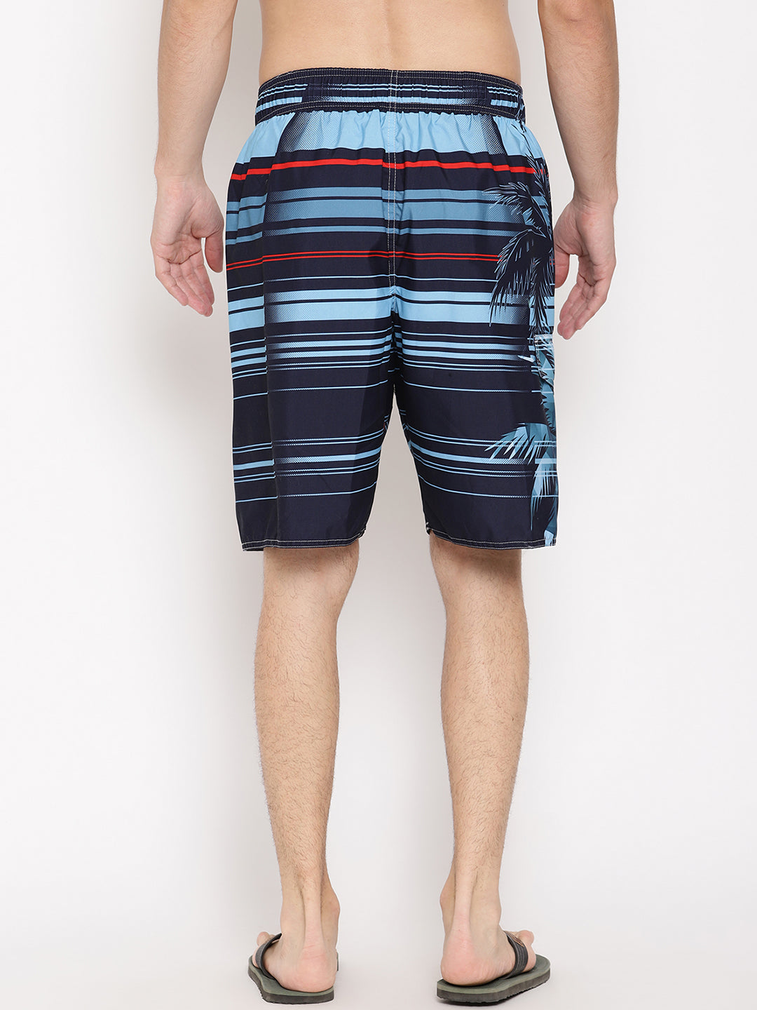 Wolfpack Men Blue and Red Striped Print Swim Shorts Wolfpack