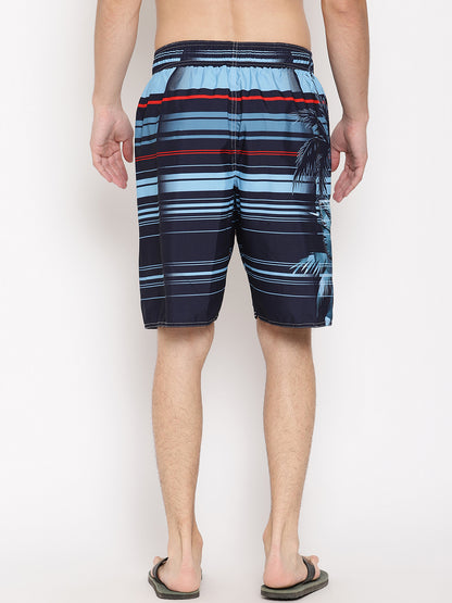 Wolfpack Men Blue and Red Striped Print Swim Shorts Wolfpack