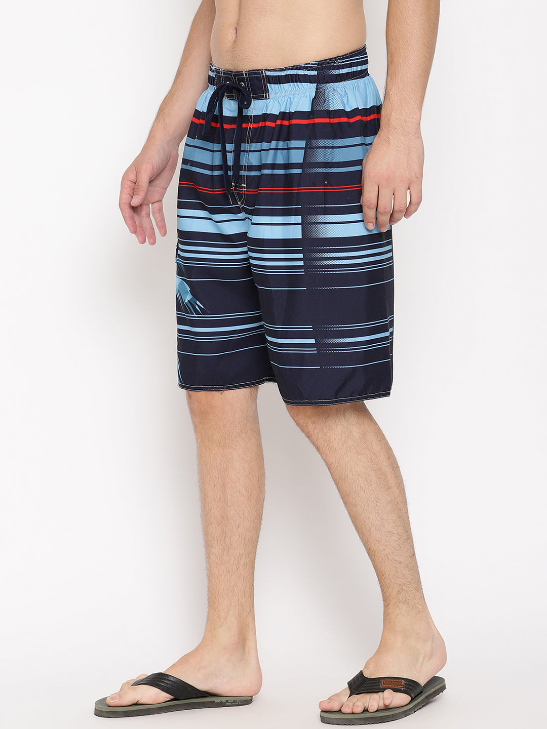 Wolfpack Men Blue and Red Striped Print Swim Shorts Wolfpack