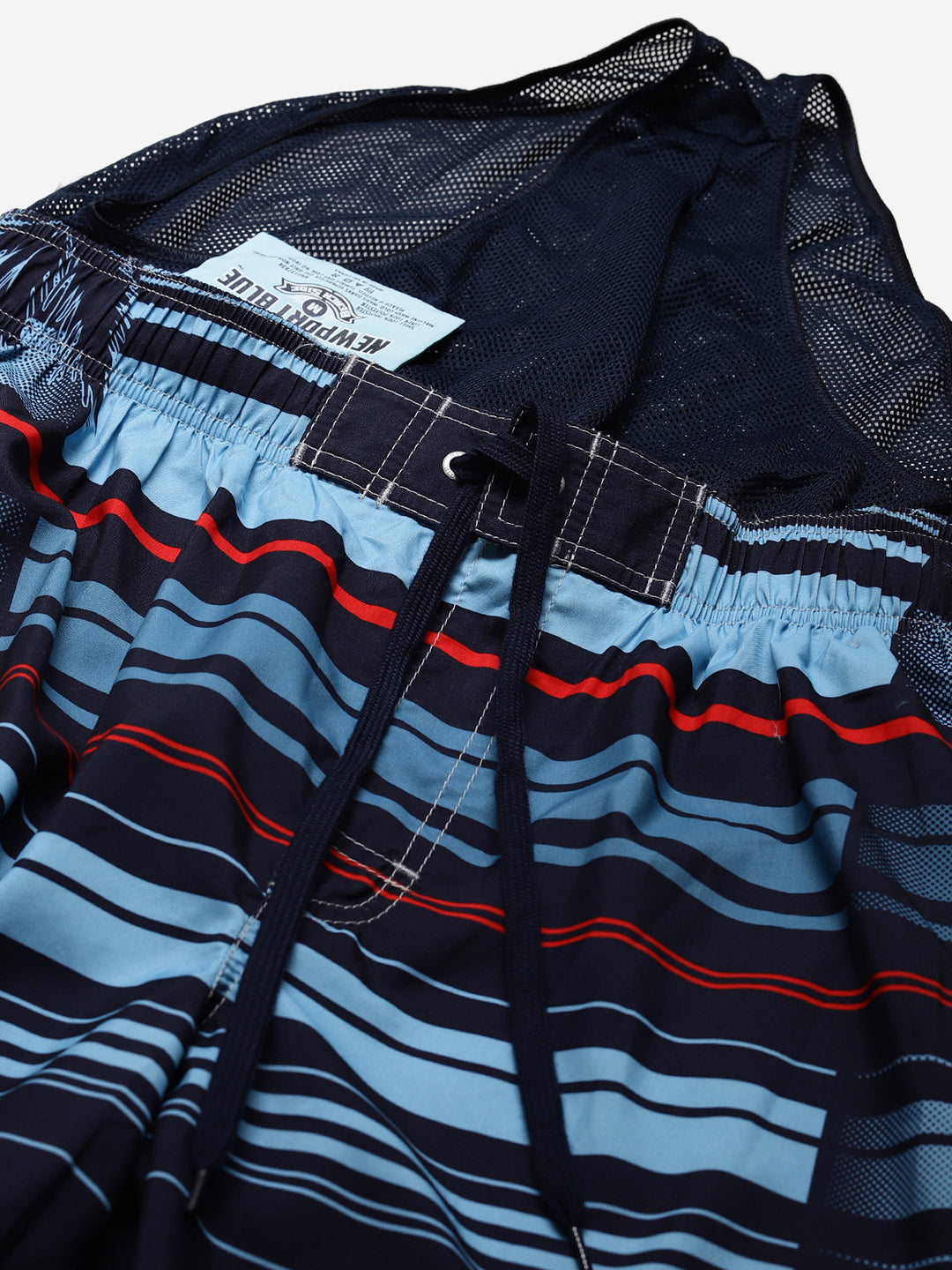 Wolfpack Men Blue and Red Striped Print Swim Shorts Wolfpack