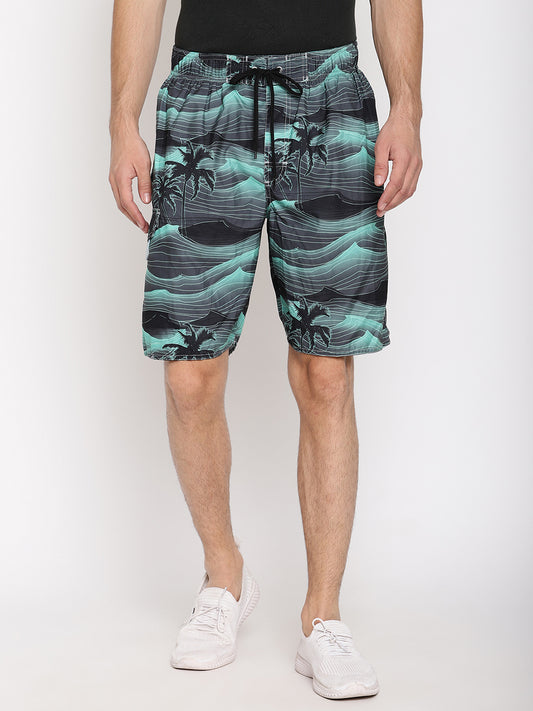 Wolfpack Men Green Coconut Print Swim Shorts Wolfpack
