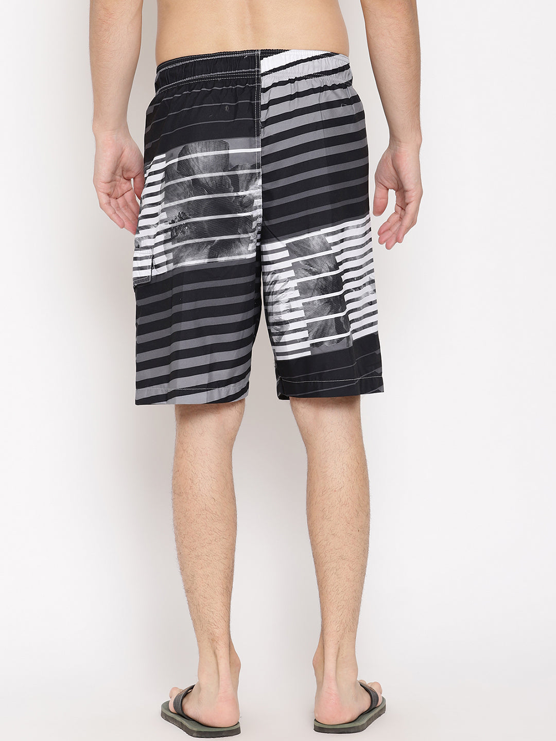 Wolfpack Men White and Grey Striped Print Swim Shorts Wolfpack