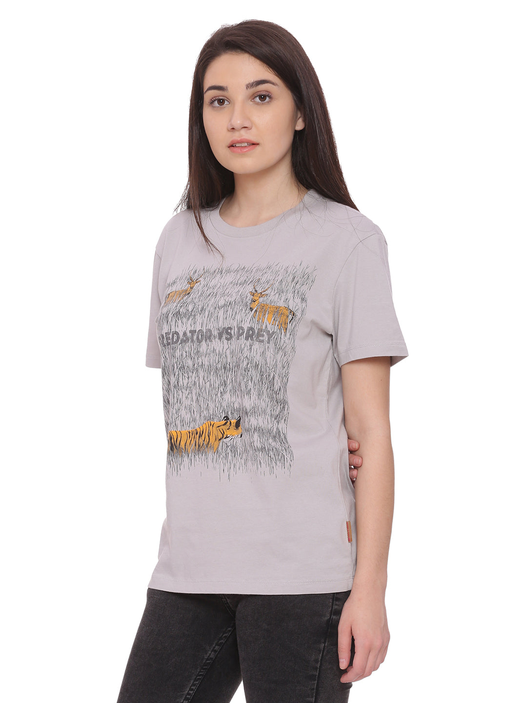 Wolfpack Women Light Grey Printed T-Shirt Wolfpack