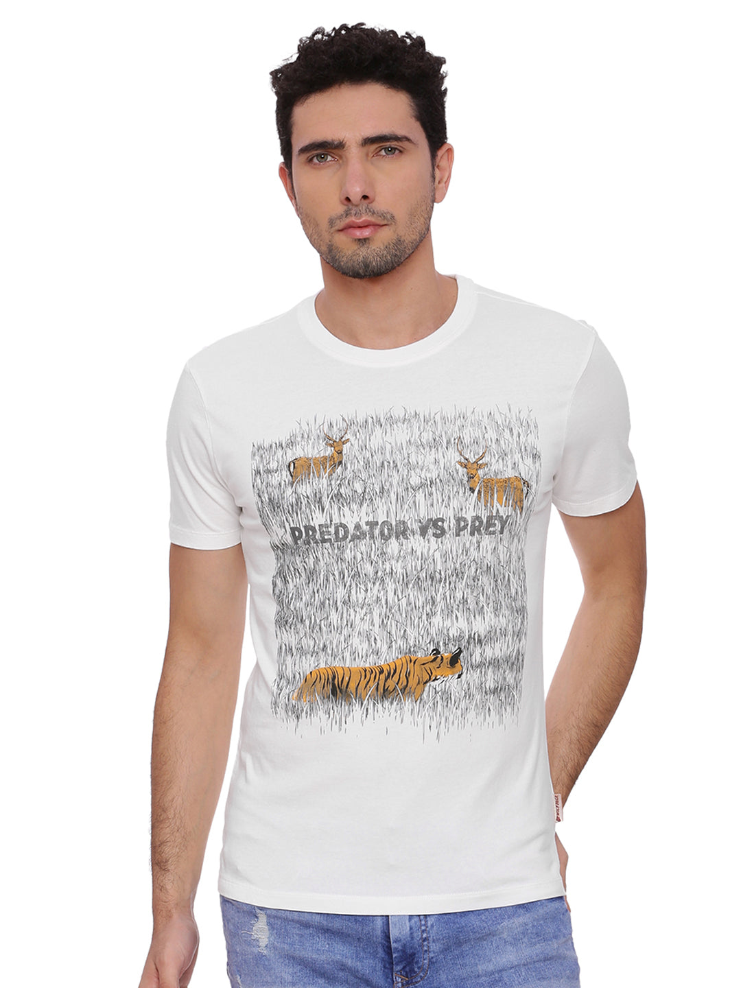Wolfpack Men Off White Printed T-Shirt Wolfpack