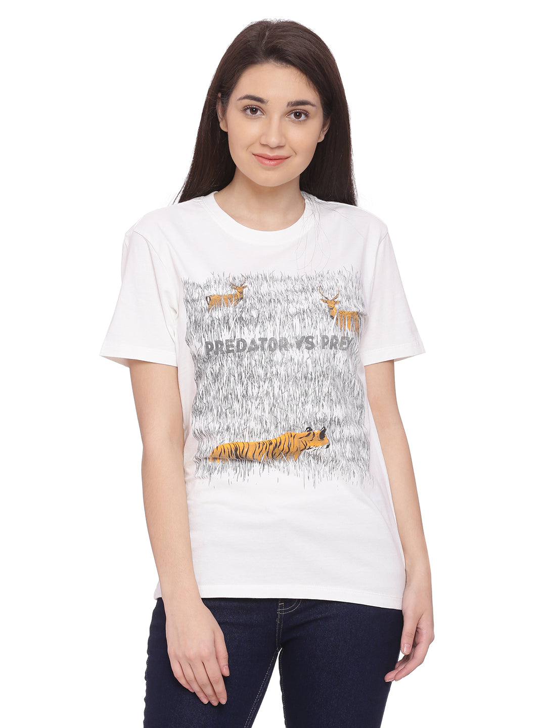 Wolfpack Women Off White Printed T-Shirt Wolfpack