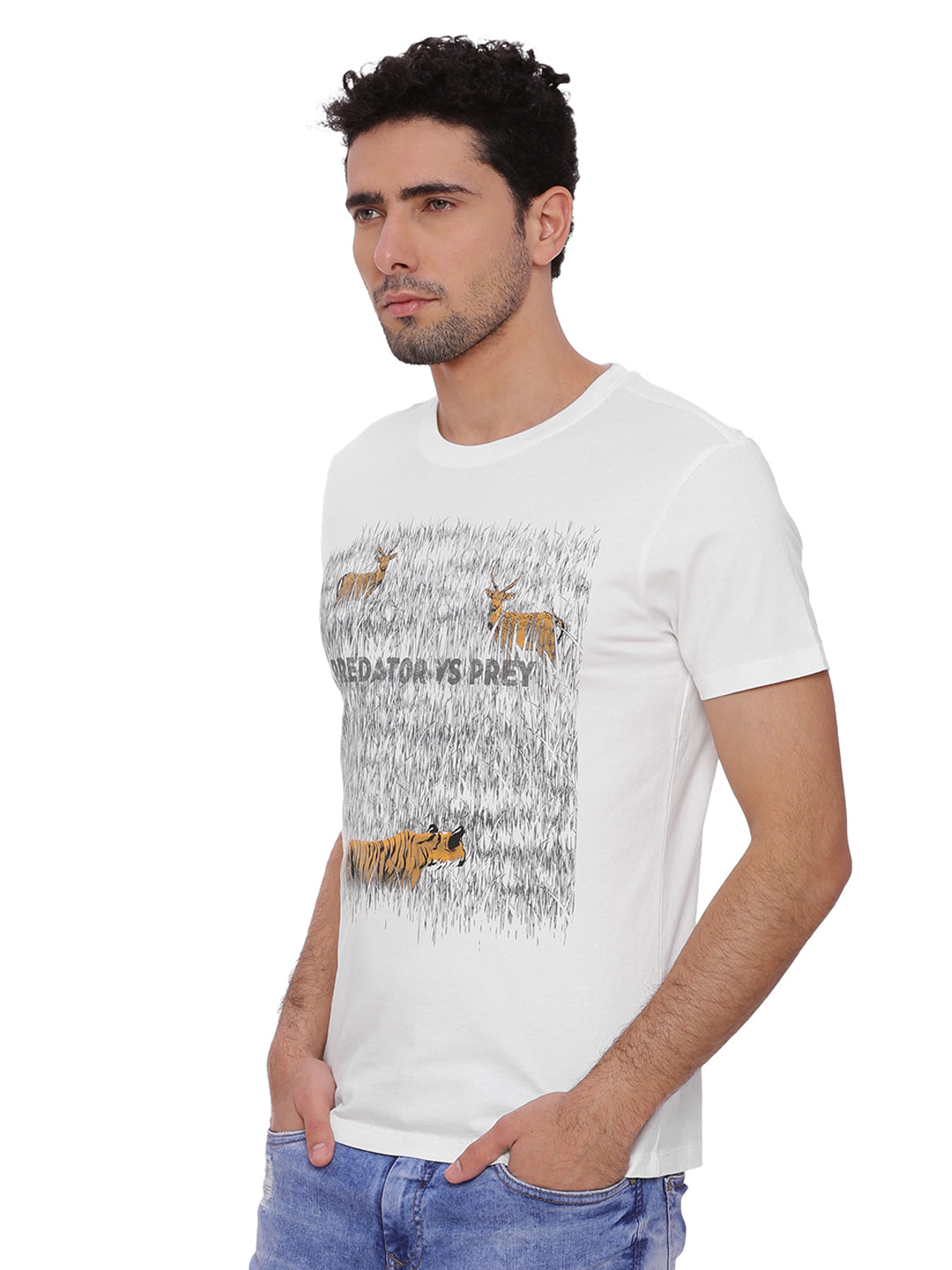 Wolfpack Men Off White Printed T-Shirt Wolfpack