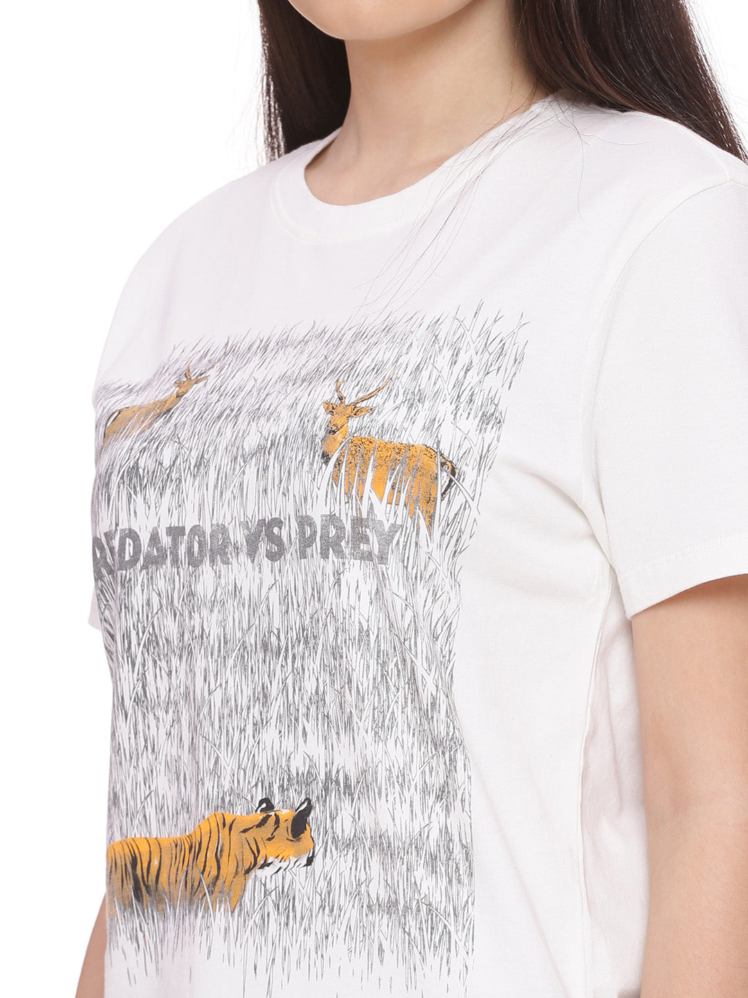 Wolfpack Women Off White Printed T-Shirt Wolfpack