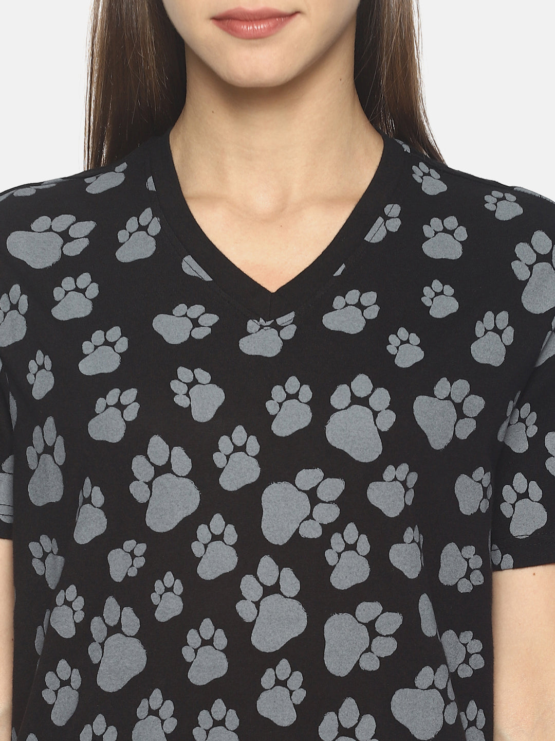 Wolfpack Women Black Pug Mark Printed T-Shirt Wolfpack