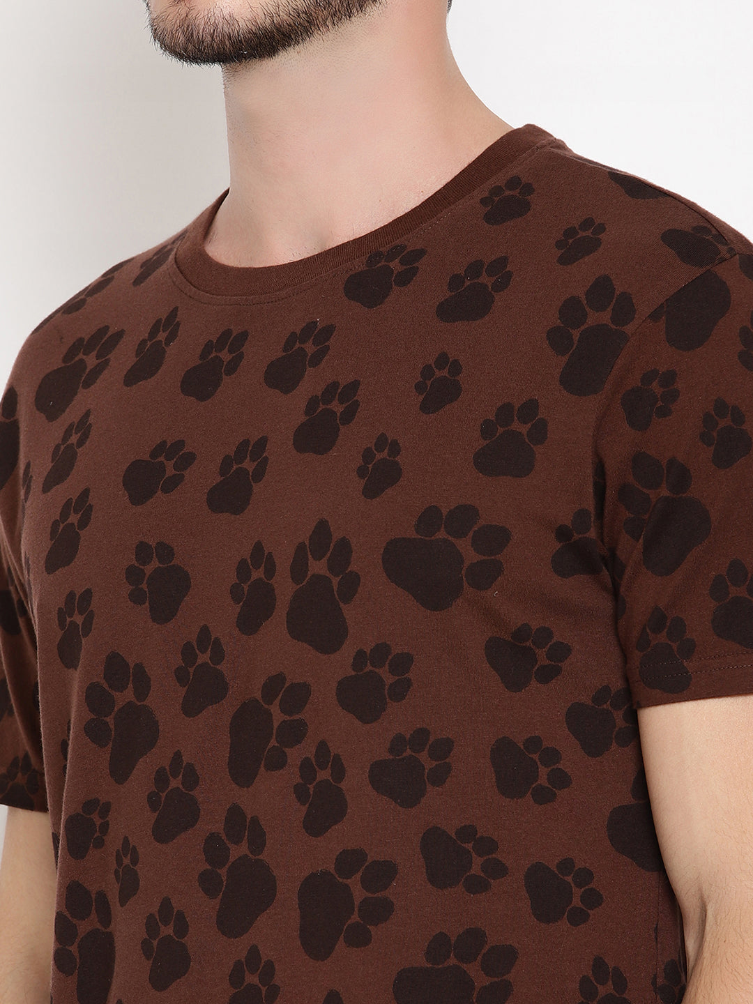 Pug Mark Choco Brown Printed Men T-Shirt Wolfpack