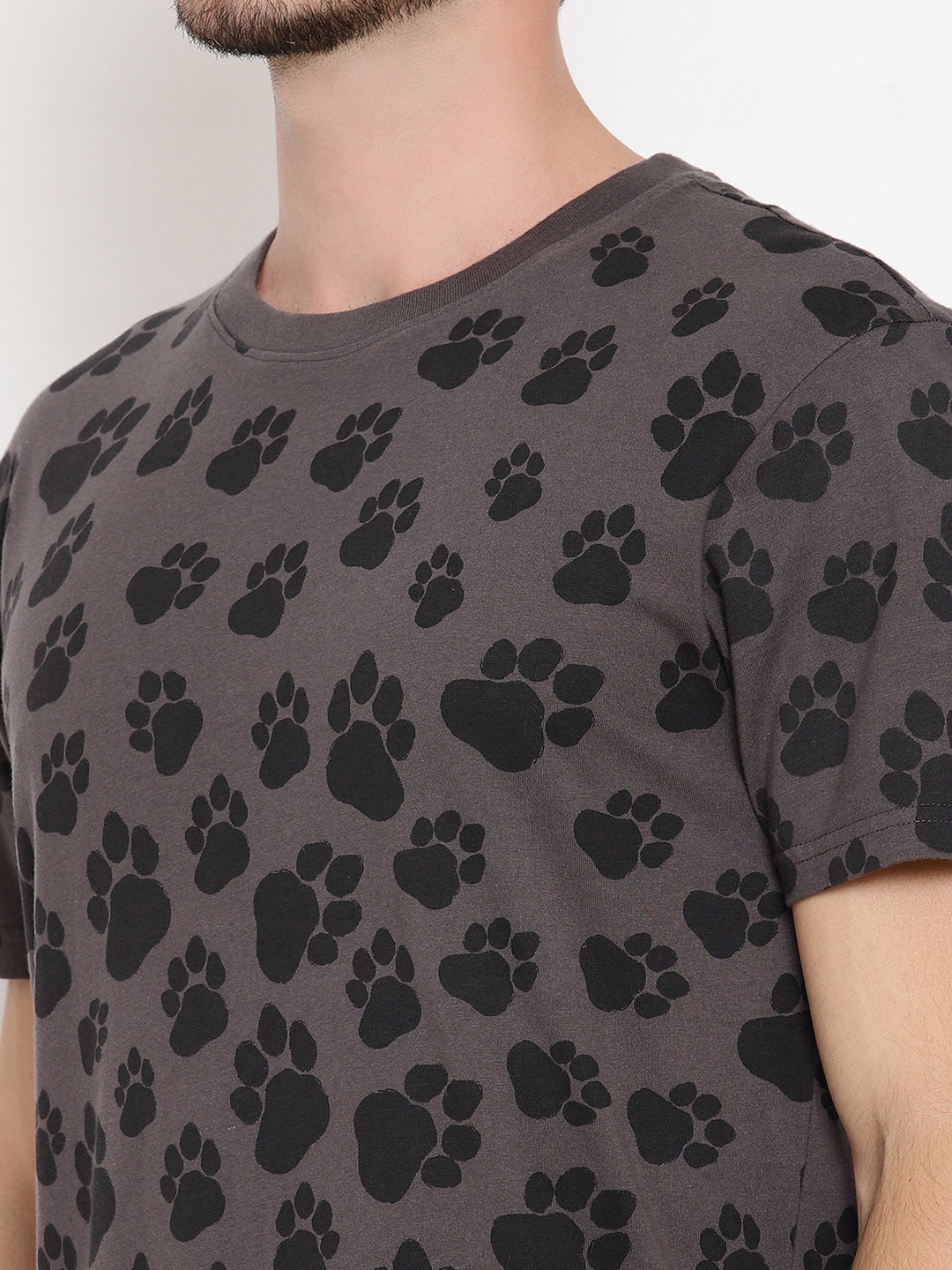 Pug Mark Dark Grey Printed Men T-Shirt Wolfpack
