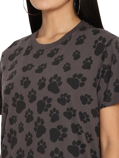 Wolfpack Pug Mark Dark Grey Printed Women T-Shirt Wolfpack