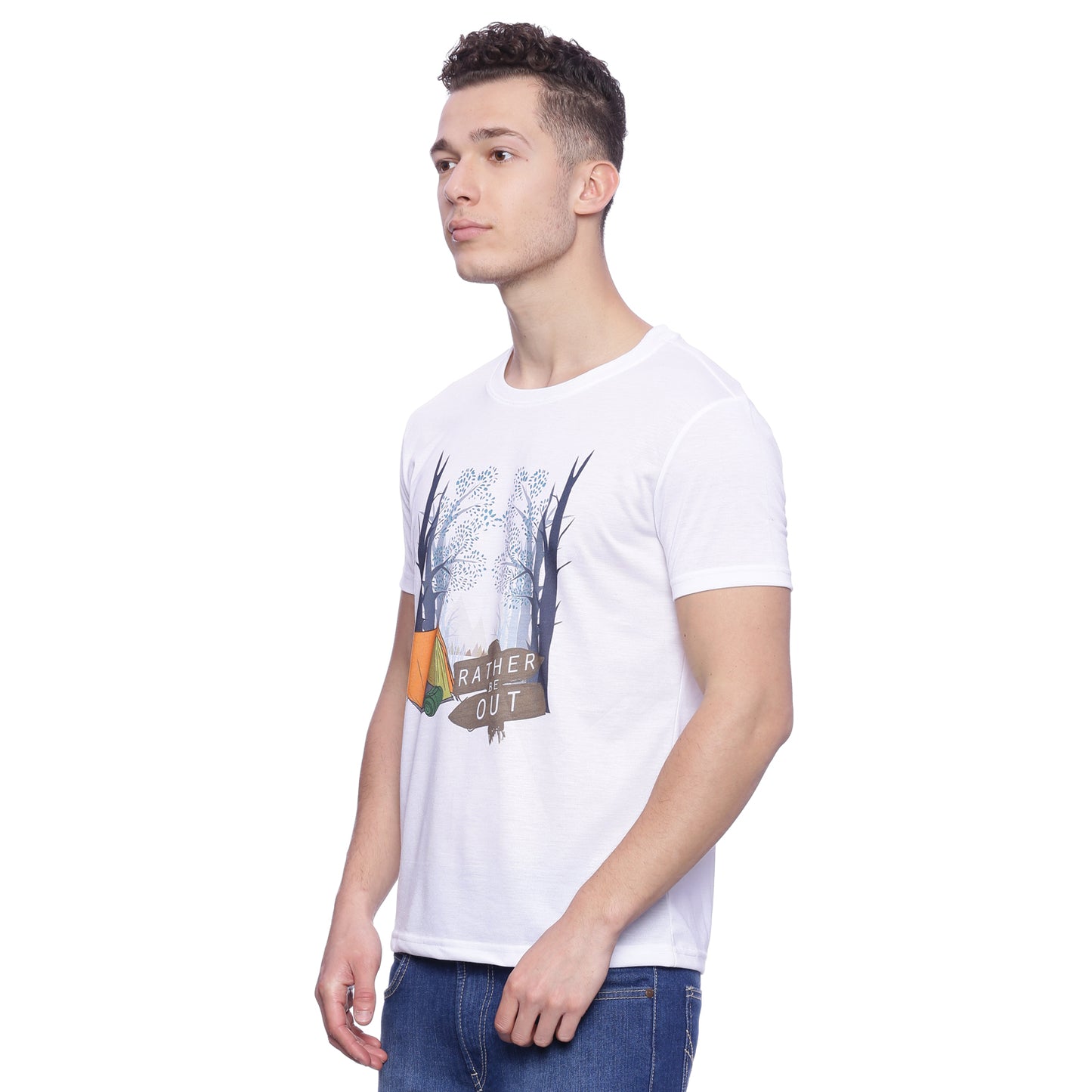 Wolfpack Men White Polyester Printed T-Shirt Wolfpack