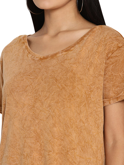 Wolfpack Rugged Sleeve Crinkle Wash Golden Brown Women T-Shirt Wolfpack
