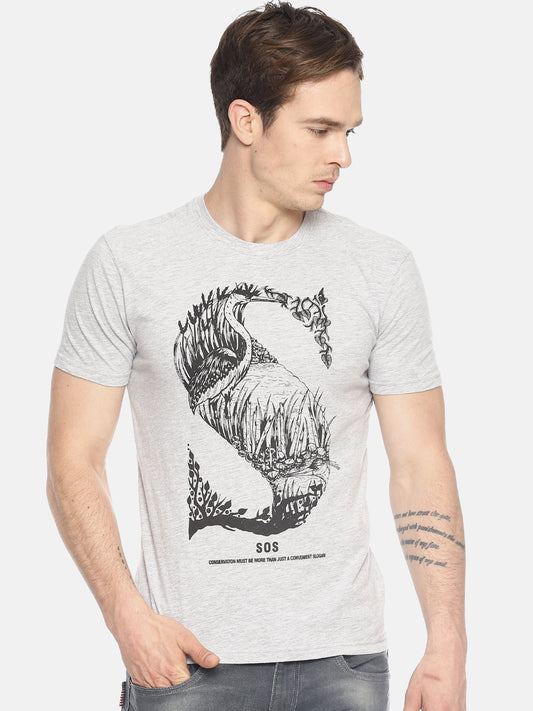 Wolfpack Men Grey Mélange Printed T-shirt Wolfpack