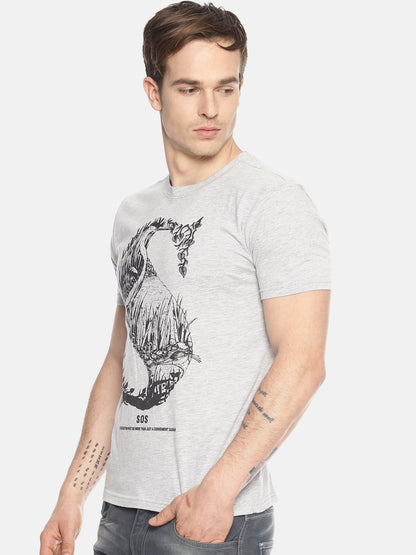 Wolfpack Men Grey Mélange Printed T-shirt Wolfpack