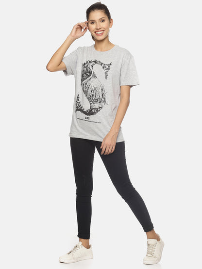 Wolfpack SOS S Heron Grey Melange Printed Women T-Shirt Wolfpack