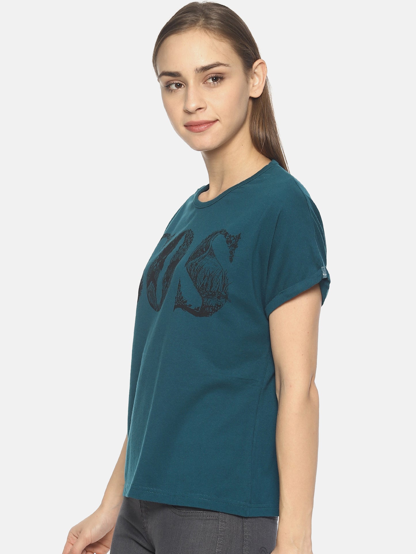 Wolfpack Women Dark Steel Green Printed T-Shirt Wolfpack