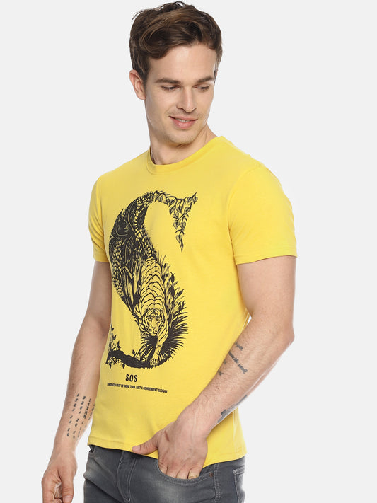 Wolfpack Men Yellow Printed T-Shirt Wolfpack
