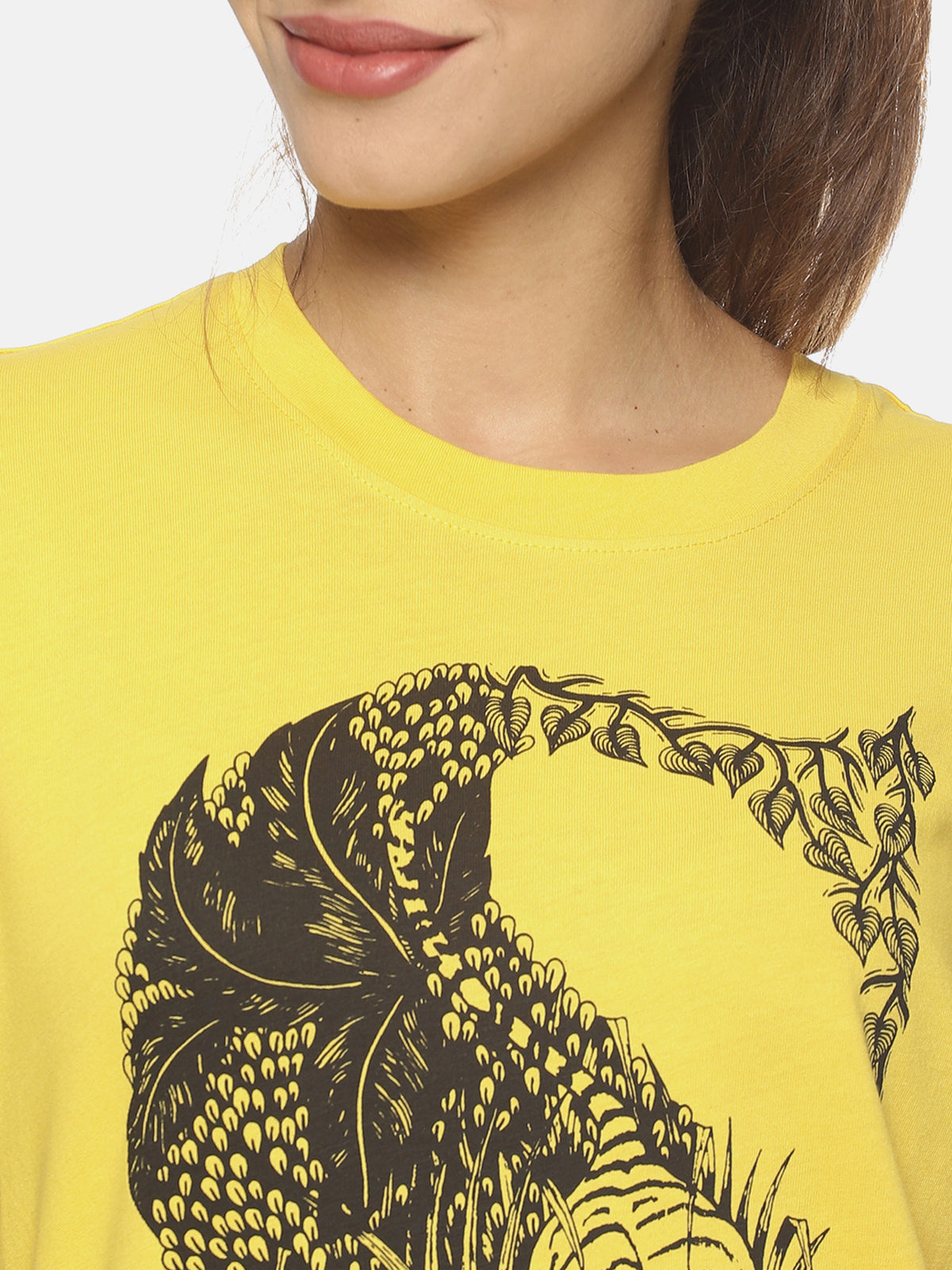 Wolfpack SOS S Tiger Yellow Printed Women T-Shirt Wolfpack