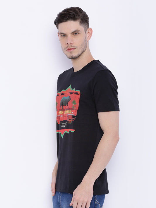 Wolfpack Men Black Printed T-Shirt Wolfpack