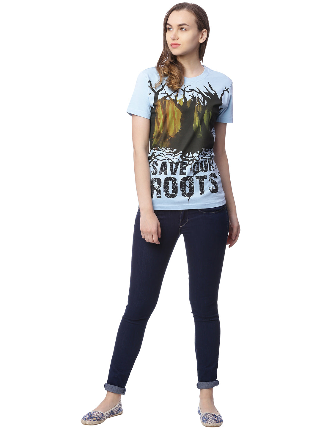 Wolfpack Women Save Our Roots Light Blue Printed T-Shirt Wolfpack