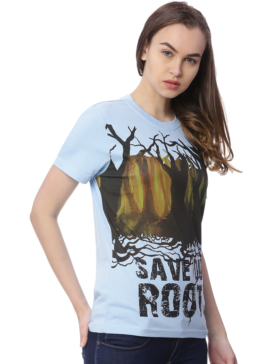 Wolfpack Women Save Our Roots Light Blue Printed T-Shirt Wolfpack