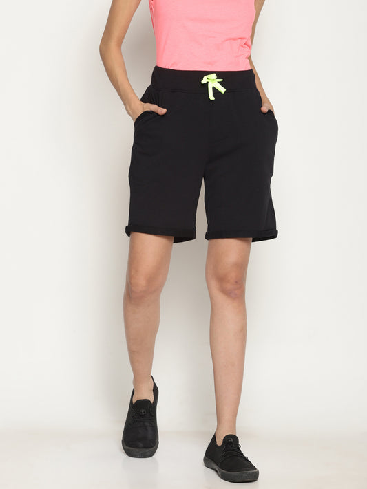 Wolfpack Women Black Solid Shorts Wolfpack