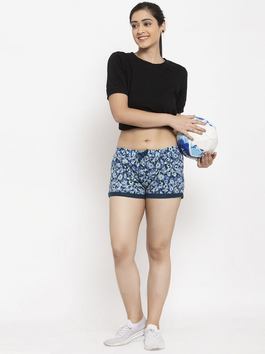 Wolfpack Women Blue Printed Shorts Wolfpack